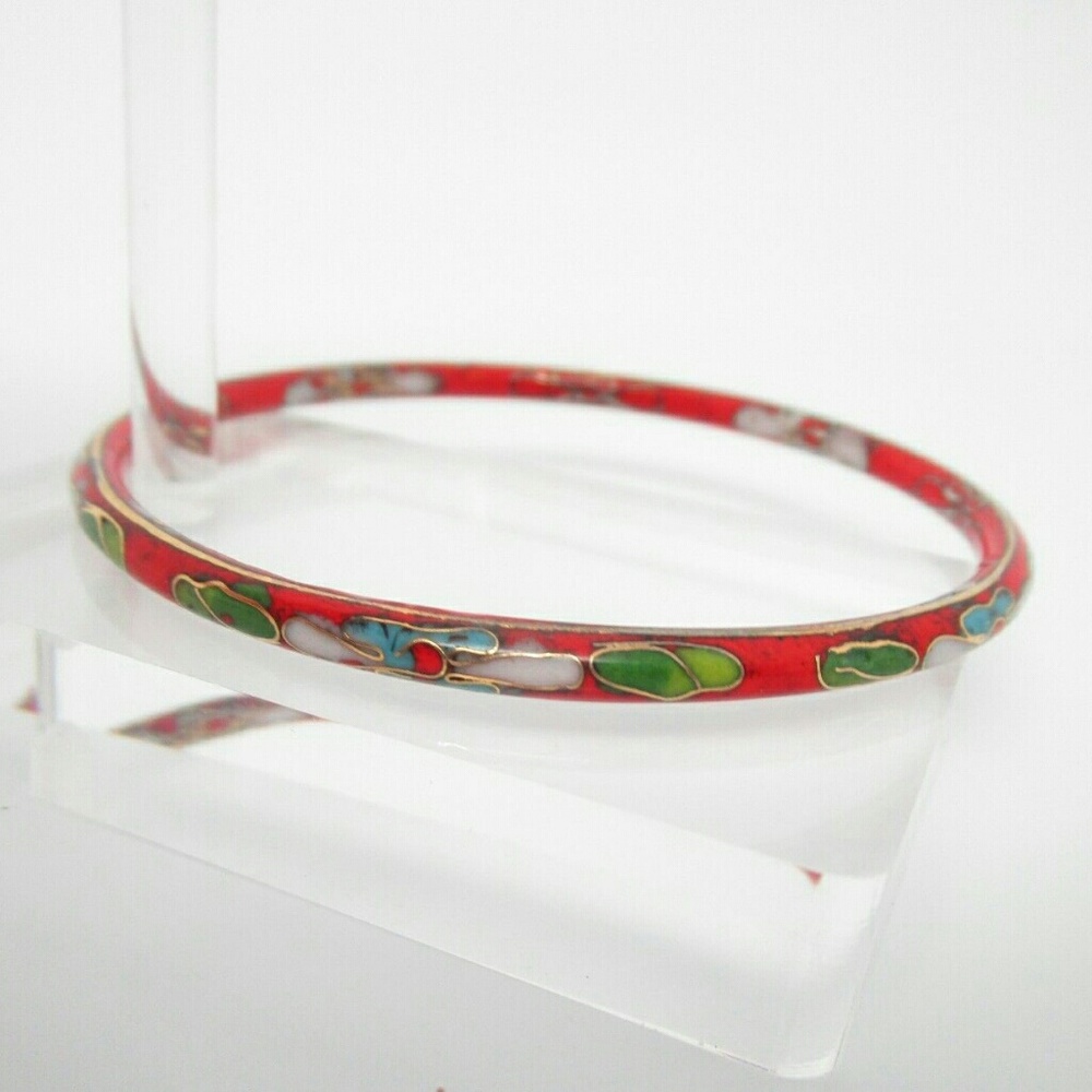 Vintage red cloisonné bangle bracelet